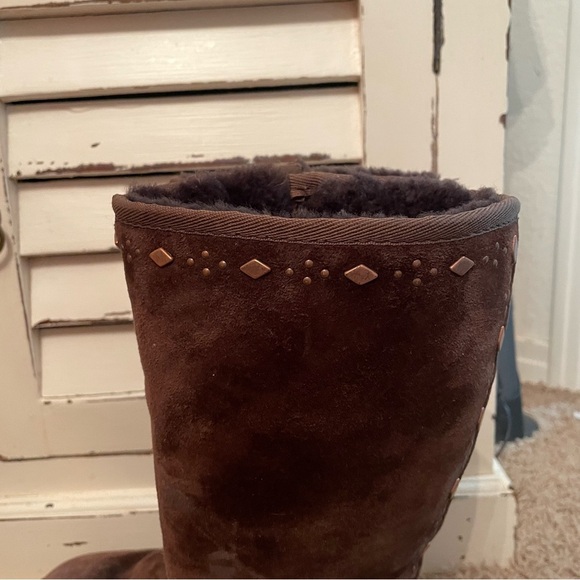 Ugg Australia Joplin Tall Boot Studded Brown Suede Side Zip Size 6 Snow Winter - Picture 8 of 13